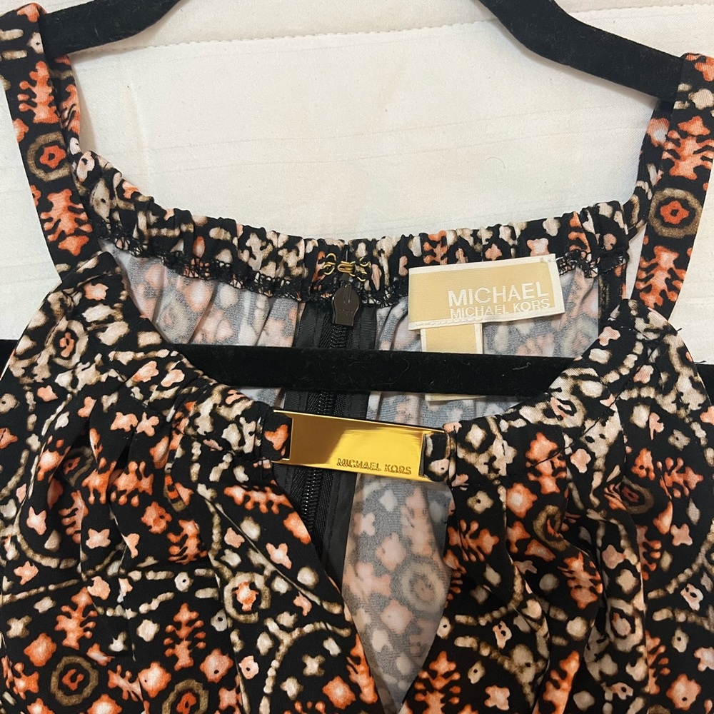 Michael Kors cocktail dress strapless with black, coral, beige. Sexy!💃